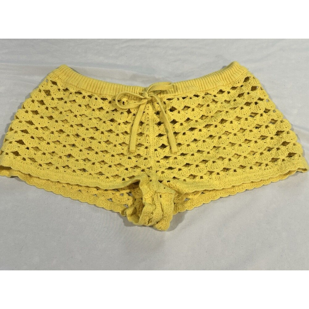 Wild Fable Women’s Small Yellow Crochet Knit Booty Shorts Swim Cover Up